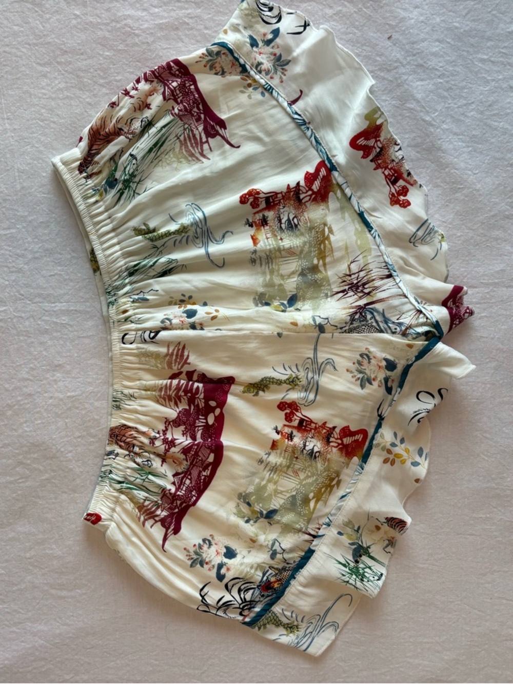 Ivory Floral & Tiger Print Ruffle-Hem Skort - Picture 5 of 11
